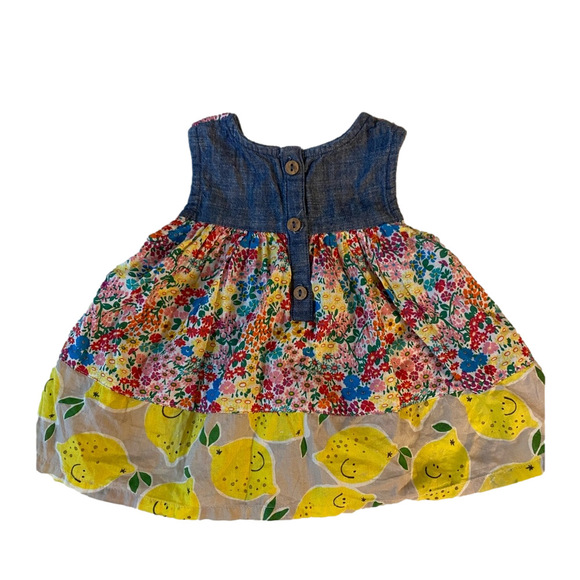 Next 6-9 month denim and floral 2 piece dress and short set - Picture 2 of 10